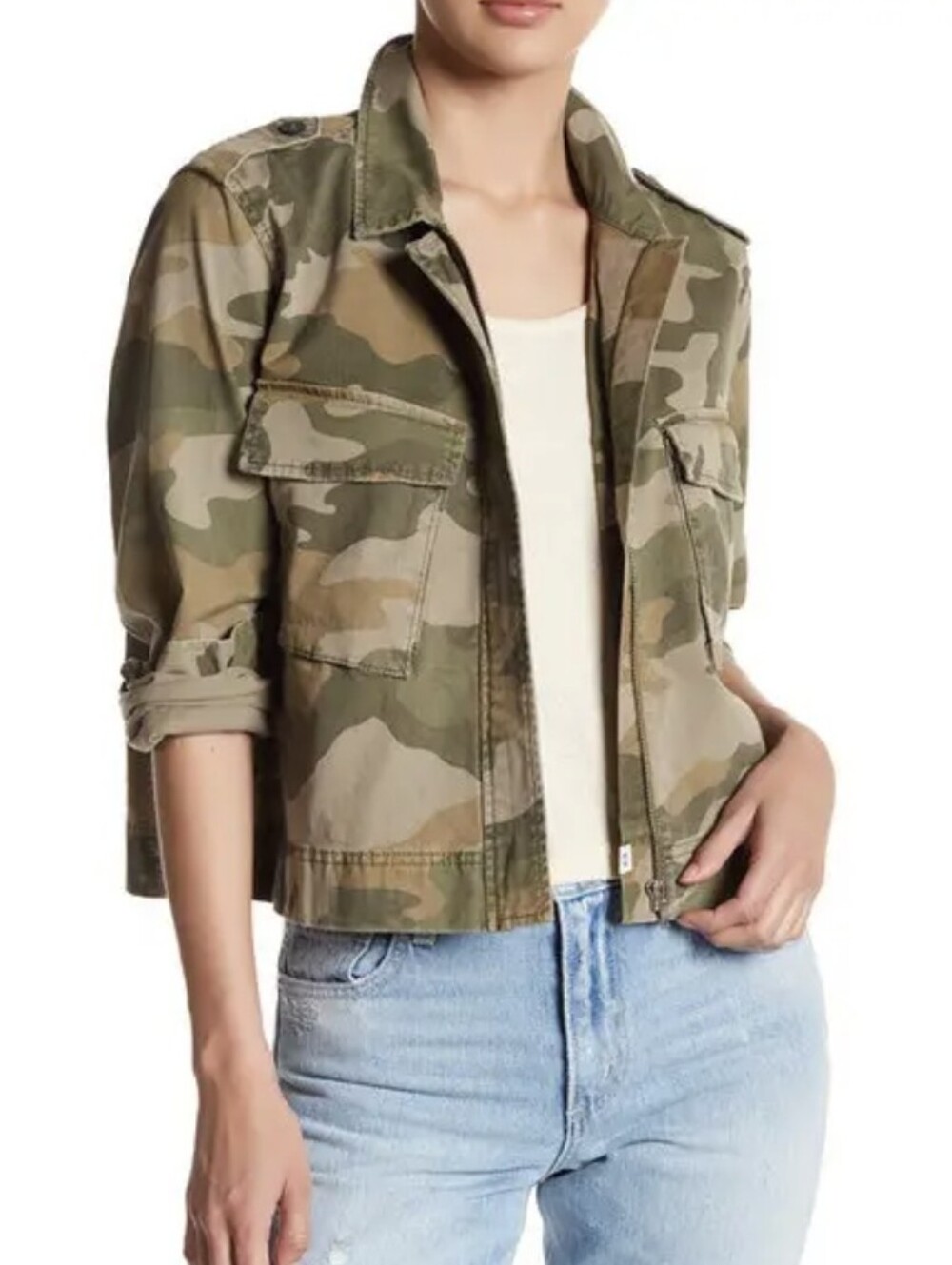 Melrose and Market Camouflage Utility Crop Jacket - Olive Size XS